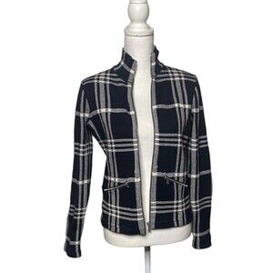 Lauren Ralph Lauren Jacket Womens Size Small Petite Black White Plaid Full Zip